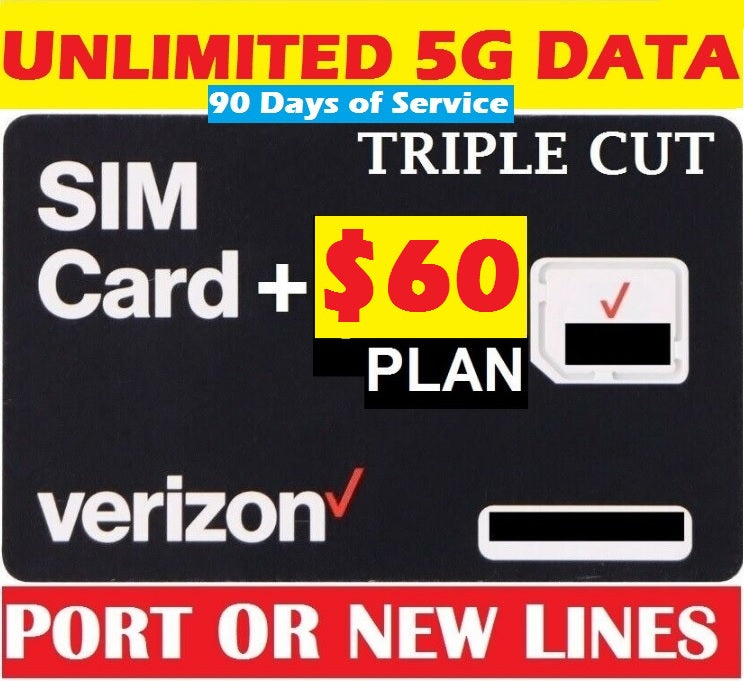 Verizon $60 Unlimited Ultra Wide Band 5G Data Mobile Phone Starter Kit - 90 Day Service